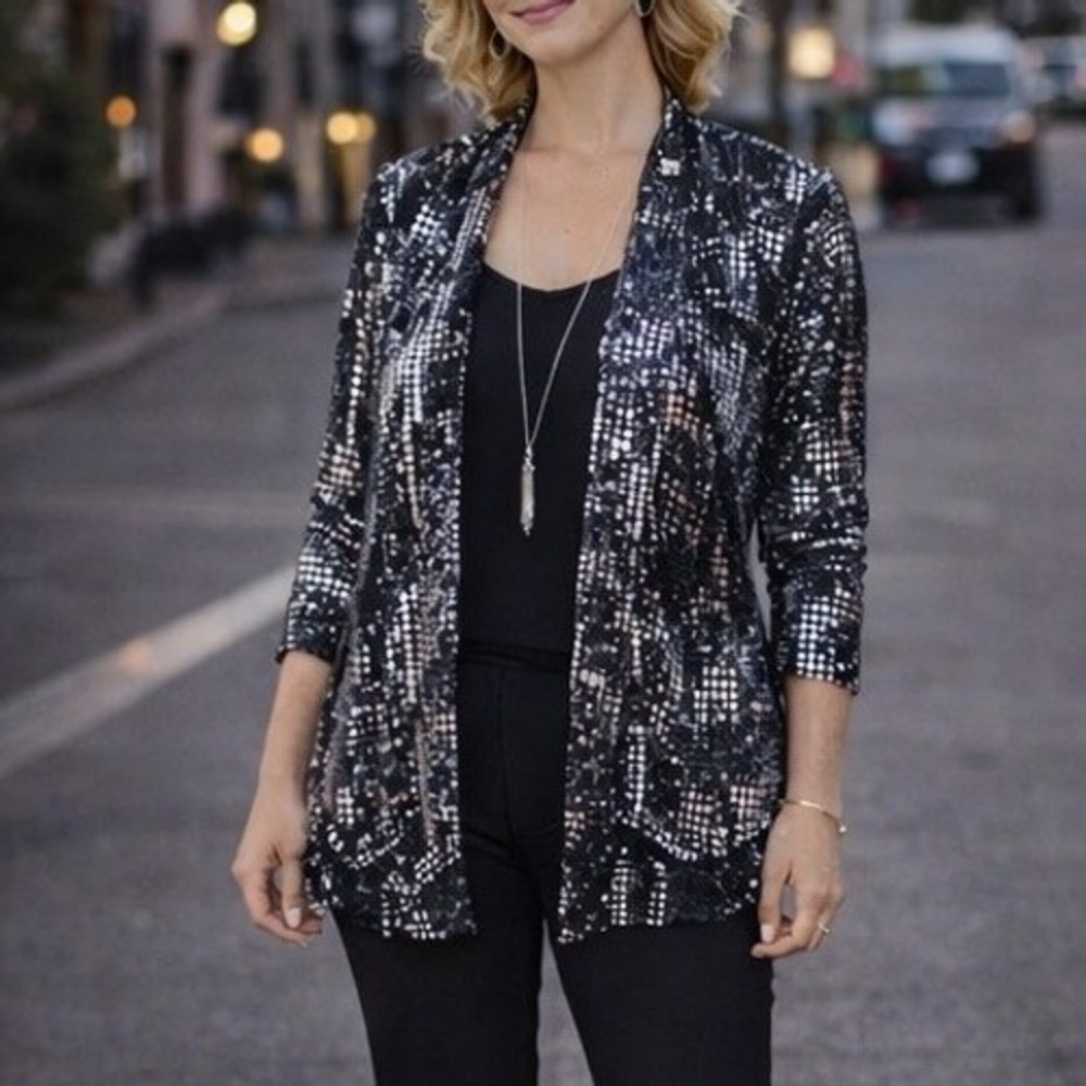 Peter Nygard Black Waterfall Drape Stretch Longsleeve Cardigan Womens Size S